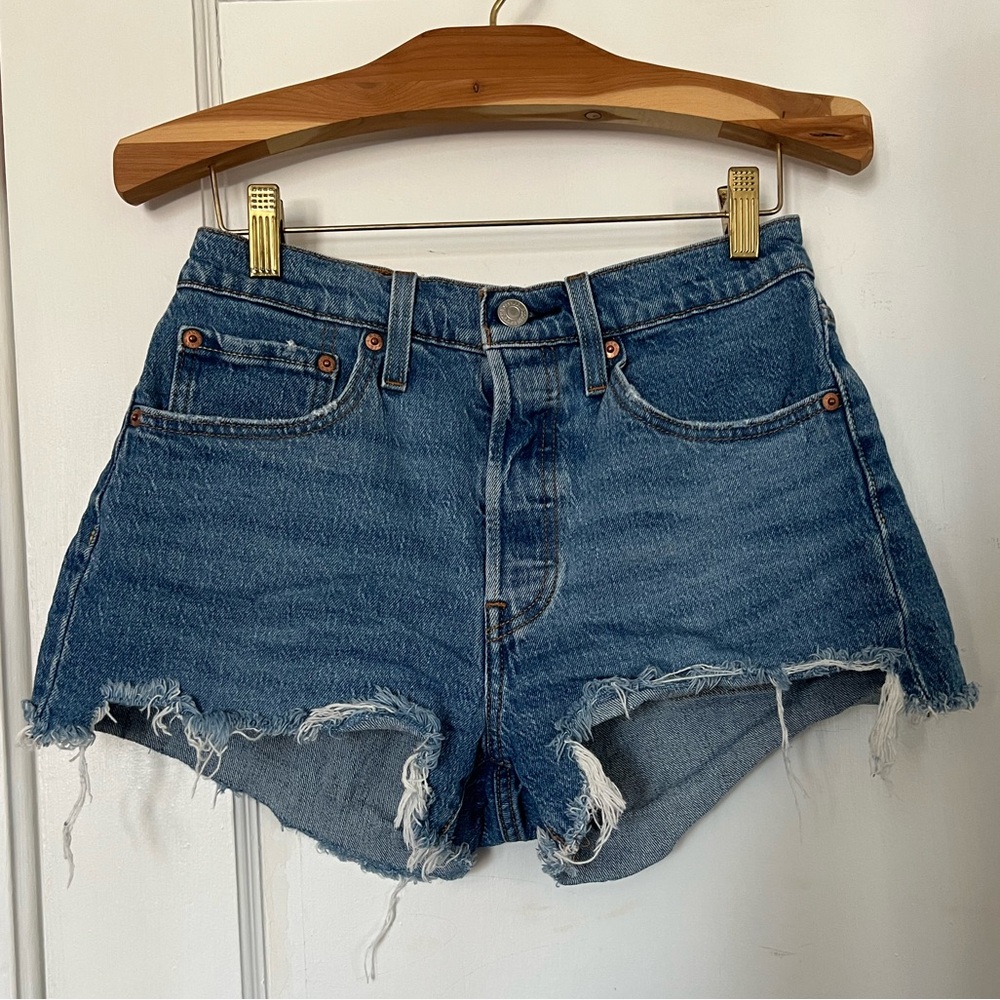 Levi's Blue Distressed High-Rise Jean Shorts | 26W